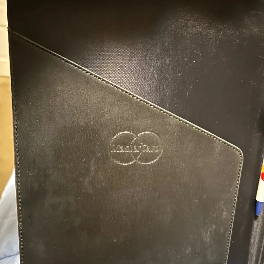 Black Folio Notepad Portfolio Organizer with Pockets, MasterCard-branded, EUC